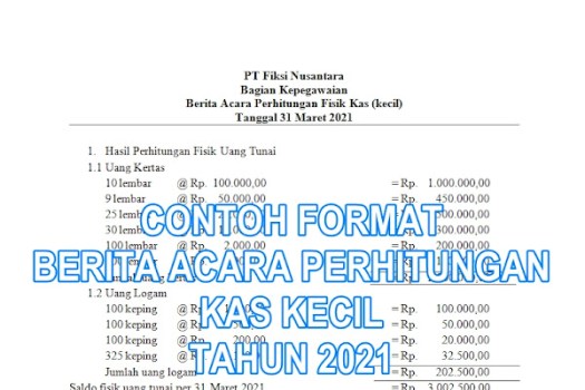 Untuk mengetahui sisa uang yang ada dalam kas kecil, kasir kas kecil. Download Contoh Contoh Format Berita Acara Perhitungan Fisik Kas Kecil Tahun 2021 Format Doc Docx Pdf Dari Pahala Berbagi