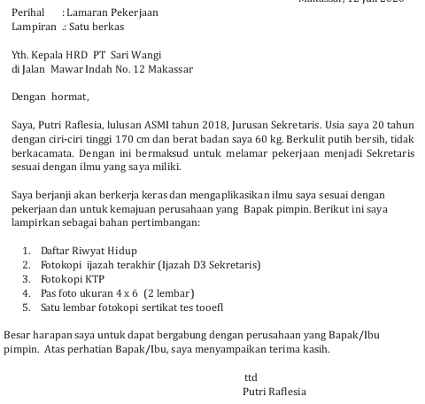 Penulisan identitas yang tepat dalam surat lamaran pekerjaan adalaha. Soal Pilihan Ganda Jawabannya Bahasa Indonesia Kelas 12 Bab 1 Isi Dan Sistematika Surat Lamaran Pekerjaan Sekolahmuonline Com Sekolahmuonline