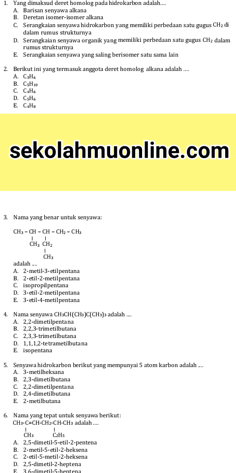 Senyawa hidrokarbon jenuh dengan rantai atom karbon yang. Soal Kimia Kelas 11 Jawabannya Bab 1 Senyawa Hidrokarbon Part 1 Sekolahmuonline Com Sekolahmuonline