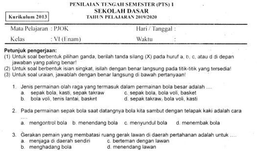 Keterampilan gerak teknik service, passing dan smash pada permainan bola voli serta. Kumpulan Soal Penilaian Tengah Semester Pts Ganjil Pjok Kelas 6 Sd Terbaru Tahun 2019 2020 Gratis Bilal Web Inspirasimilenial