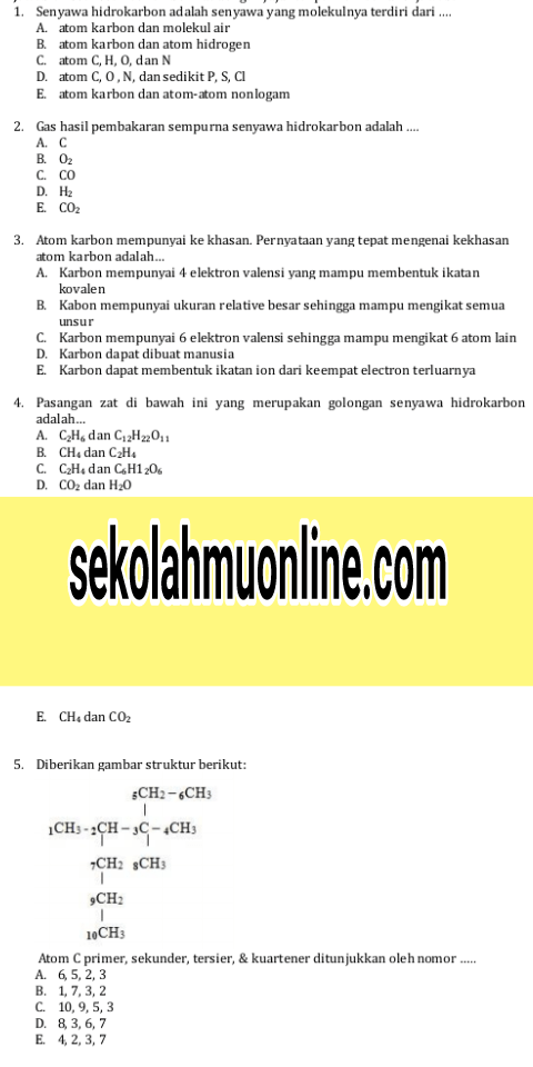 Karbon mempunyai 4 elektron valensi yang mampu membentuk ikatan kovalen yang kuat. Soal Kimia Kelas 11 Jawabannya Bab 1 Senyawa Hidrokarbon Part 1 Sekolahmuonline Com Sekolahmuonline