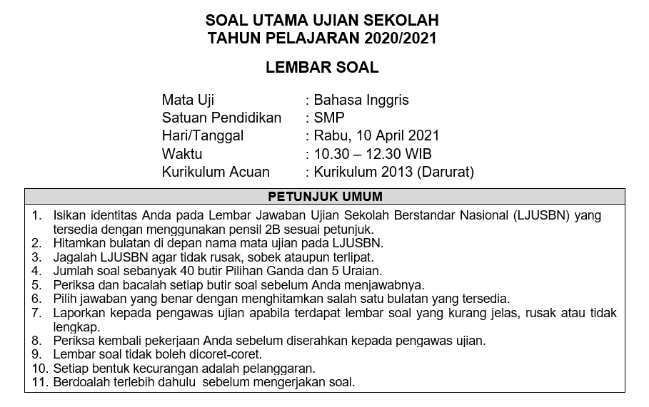 Which one of the following statements is false about sang prabu? Soal Dan Kunci Jawaban Ujian Sekolah Bahasa Inggris Smp Tahun Pelajaran 2020 2021 Kurikulum Darurat Didno76 Com