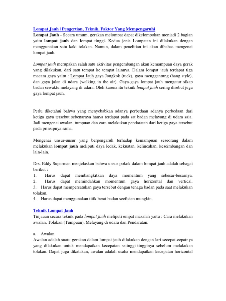 Lompatan diukur dari papan tolakan sampai ke batas terdekat dari letak titik . teknik lompat jauh - wood scribd indo