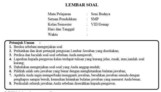 Di canva, ada beragam template yang memudahkan anda untuk membuat logo unik. Soal Dan Kunci Jawaban Pat Seni Budaya Smp Kelas 8 Kurikulum 2013 Didno76 Com