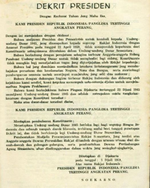 View Dekrit Presiden 5 Juli 1959 Mempunyai Arti Penting Bagi Republik Indonesia Yaitu
&nbsp;Images