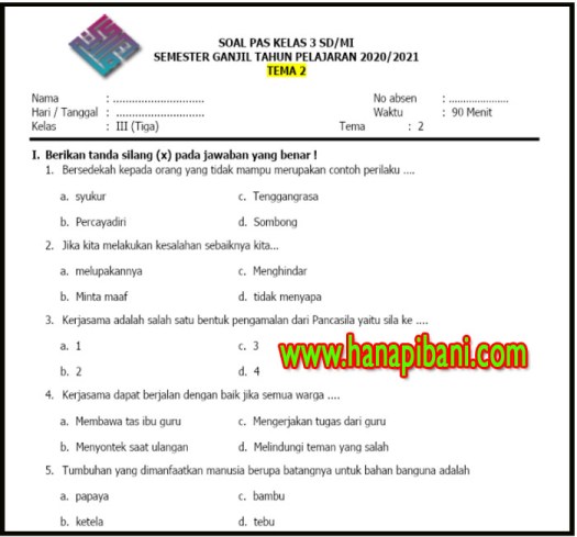 Keempat dari pancasila yaitu kerakyatan yang dipimpin oleh hikmah. Soal Pas Kelas 3 Semester Ganjil Tema 2