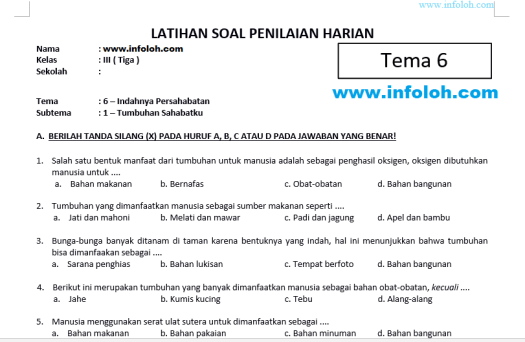 Hal tersebut merupakan manfaat hewan dan tumbuhan bagi manusia sebagai … Soal Tematik Kelas 3 Sd Tema 6 Indahnya Persahabatan Subtema 2 Tumbuhan Sahabatku Kurikulum 2013 Dan Kunci Jawaban Infoloh Com